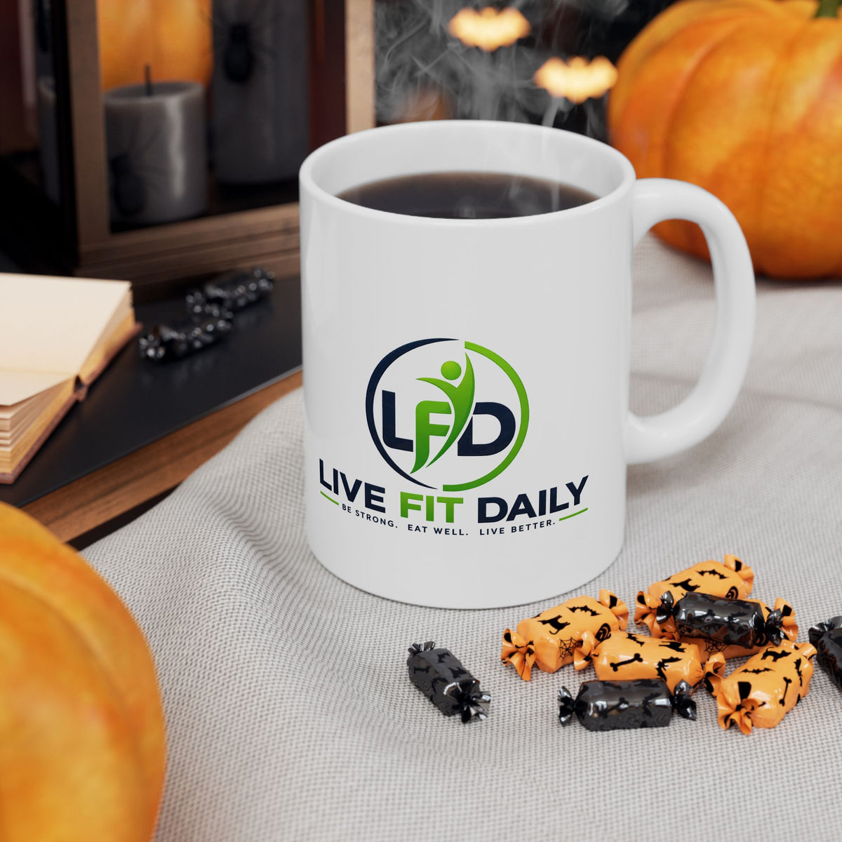 Motivational Coffee Mug - "Live Daily" Wellness Logo Ceramic Cup (11oz & 15oz)