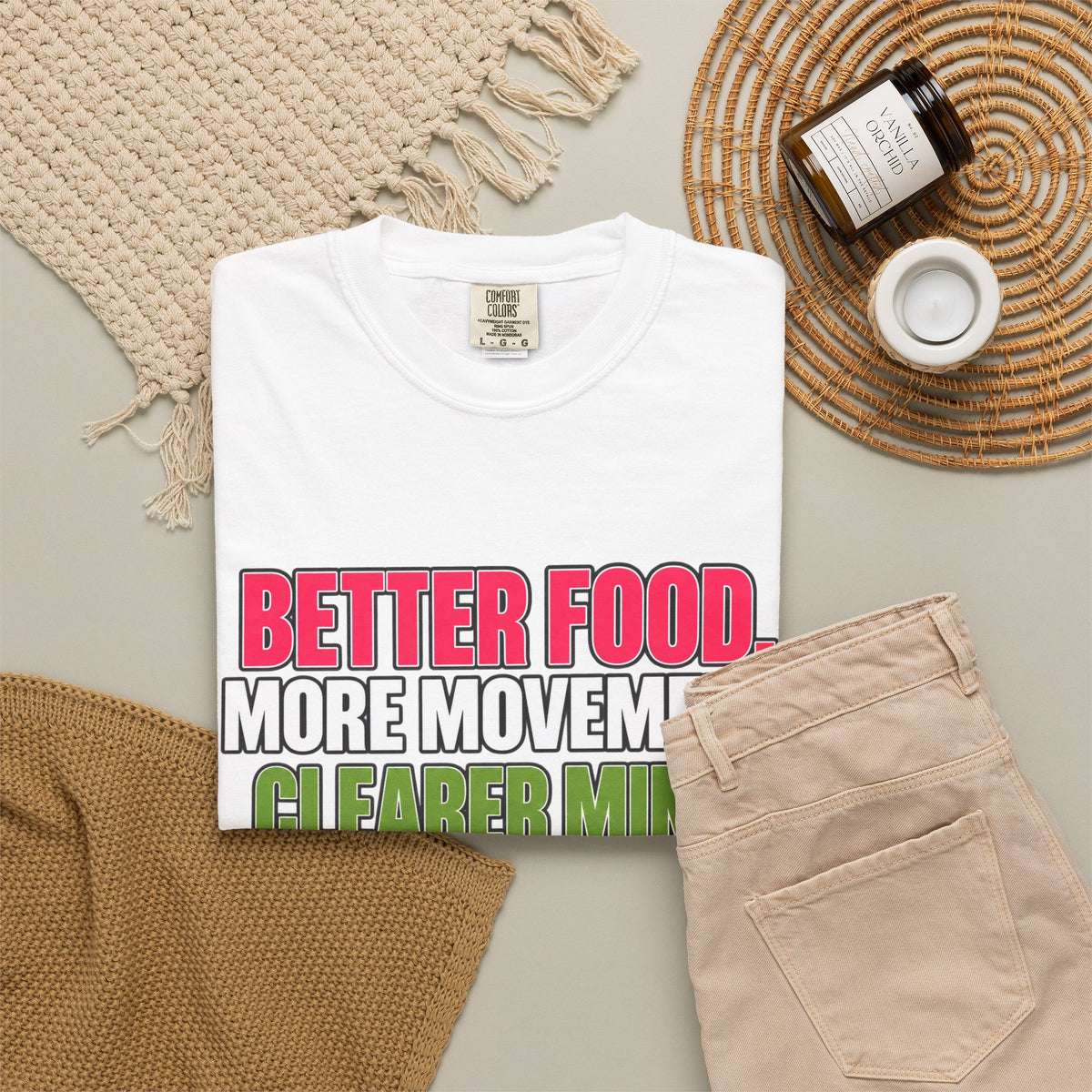 Motivational Graphic T-Shirt — "Better Food. More Movement. Clearer Mind. Bigger Opportunities. A Brighter You."