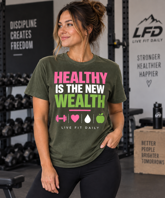 Healthy Is The New Wealth T-Shirt — Live Fit Daily Fitness Tee